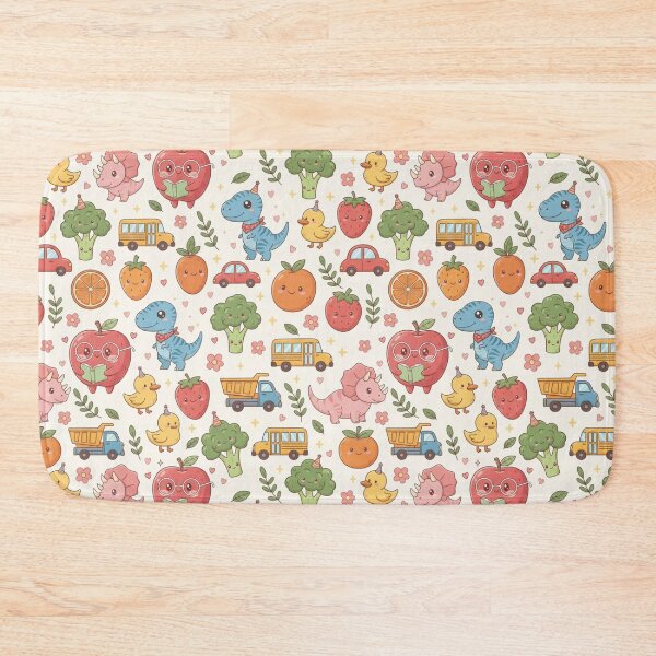 Item preview, Cute Dino, Fruits & Vehicles Seamless Pattern – Kawaii Kids Cartoon Design designed and sold by Sksticker991.