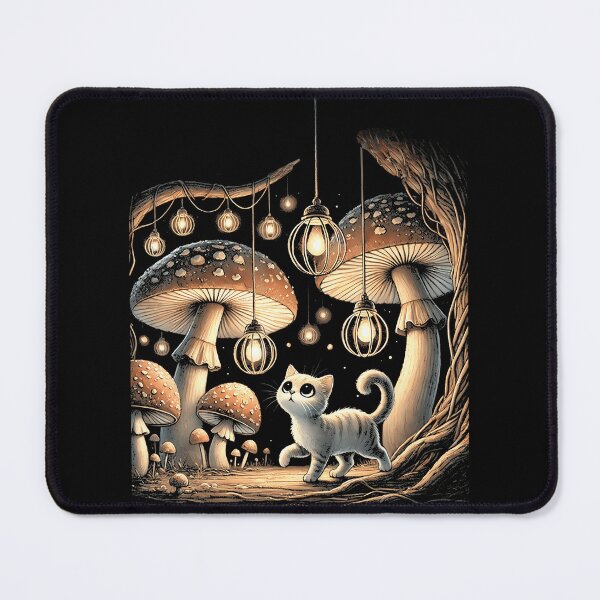 Item preview, Enchanted Mushroom Forest, Glowing Lantern, Magical Scene, Cute Kitten, Fantasy World, Whimsical Setting, Dreamy Atmosphere, Mystical Glow, Magical Forest, Enchanted Adventure designed and sold by FernLela.