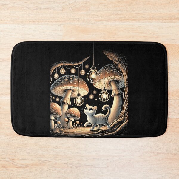 Item preview, Enchanted Mushroom Forest, Glowing Lantern, Magical Scene, Cute Kitten, Fantasy World, Whimsical Setting, Dreamy Atmosphere, Mystical Glow, Magical Forest, Enchanted Adventure designed and sold by FernLela.