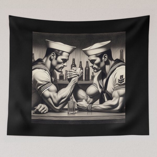 Item preview, Gay Sailors Arm Wrestling Warriors Tom of Finland Tribute Gay Pride Graphic Design designed and sold by ItsAKinkThing.