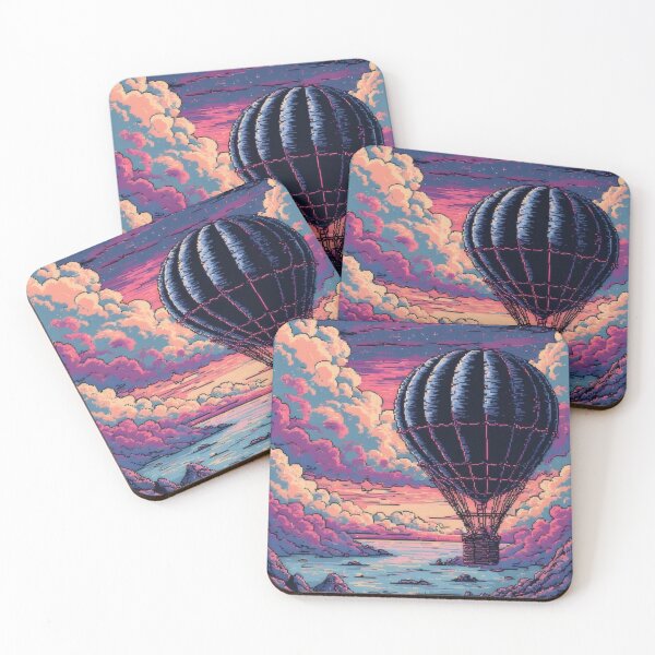 Item preview, Pixel art hot air balloon over calm water designed and sold by Mianku | Für das Leben.