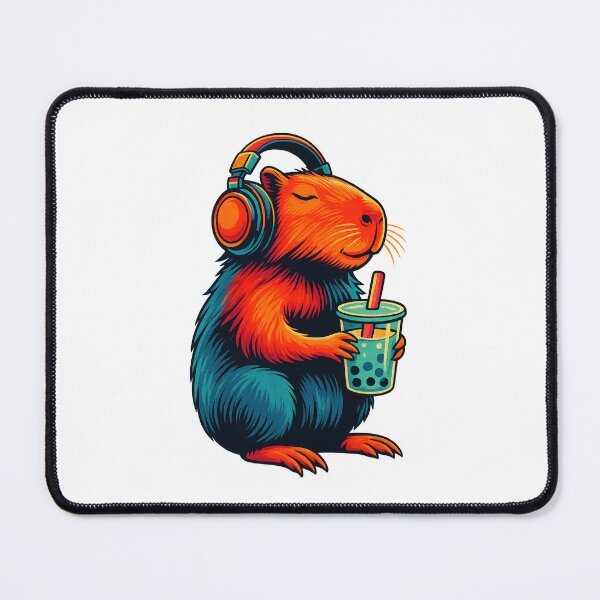 Item preview, Neon Capybara with Headphones and Boba – Vibrant Synthwave Art designed and sold by RetroPop23.