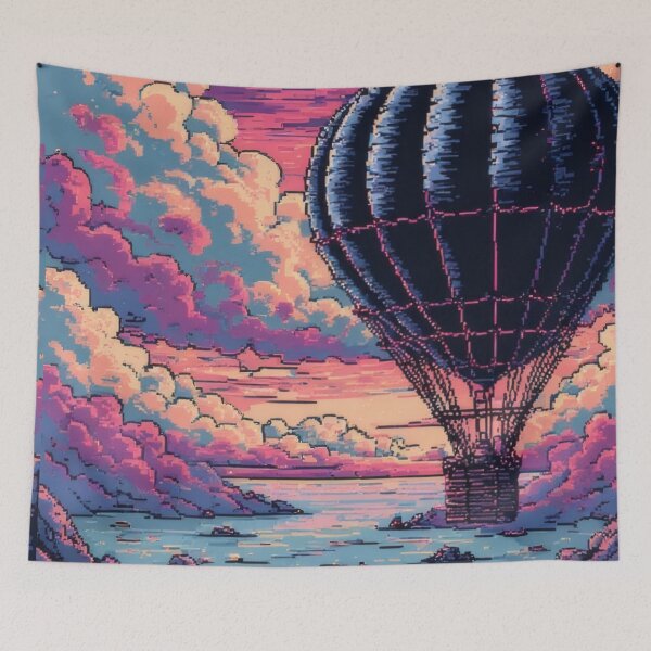 Item preview, Pixel art hot air balloon over calm water designed and sold by Mianku | Für das Leben.