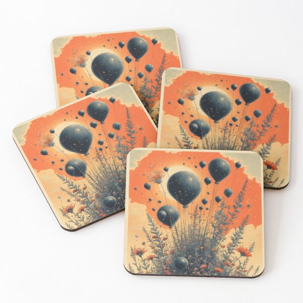 Item preview, Flower field with floating dark balloons designed and sold by Mianku | Für das Leben.