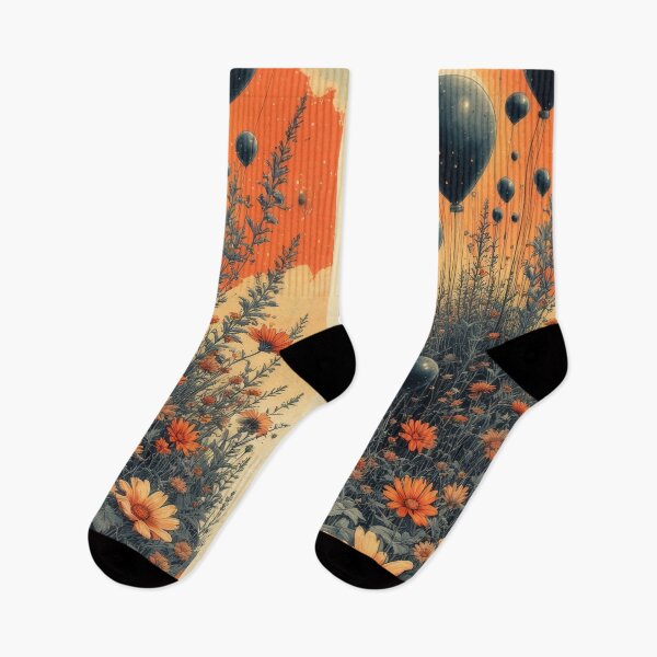 Item preview, Flower field with floating dark balloons designed and sold by Mianku | Für das Leben.
