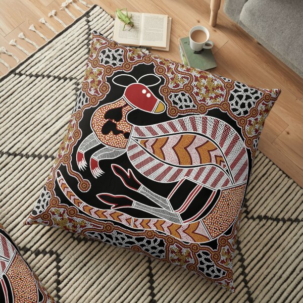 Authentic Aboriginal Art - Kangaroo Dreaming Floor Pillow