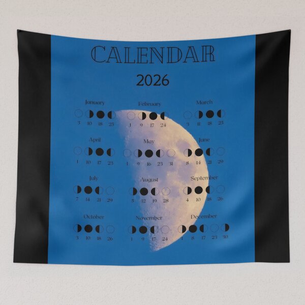 Item preview, Lunar 2026 Calendar – Monthly Moon Phases on Blue designed and sold by EmeraldeaDesign.