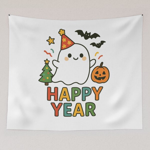 Item preview, Cute Ghost Holiday Mashup – Halloween & Christmas Art designed and sold by HiteshArt111.