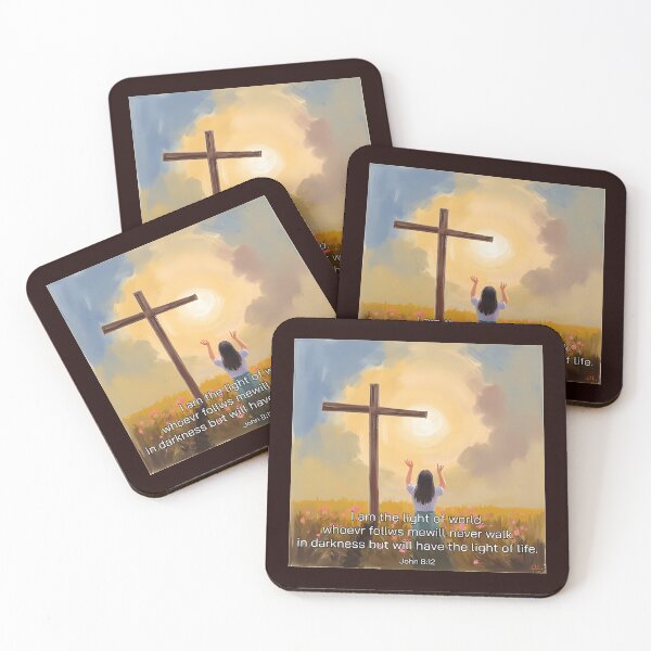 Item preview, John 8:12 I am the Light of the World Christian Cross Art, Inspirational Bible Verse Poster & Tote designed and sold by KittenAndCo.