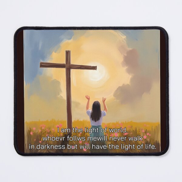 Item preview, John 8:12 I am the Light of the World Christian Cross Art, Inspirational Bible Verse Poster & Tote designed and sold by KittenAndCo.