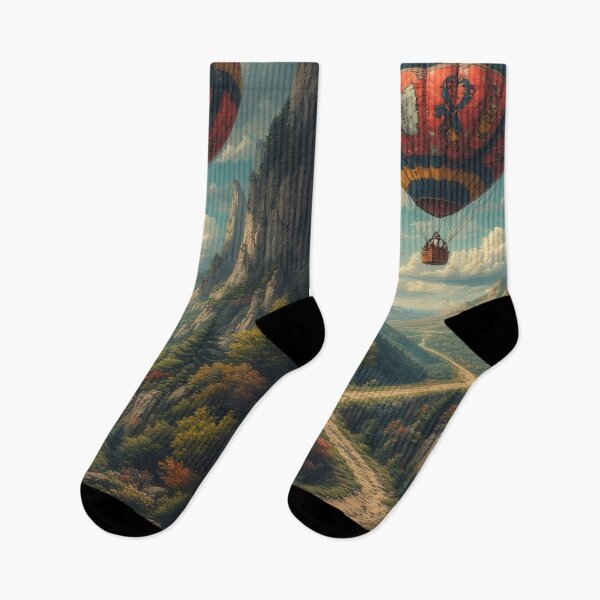Item preview, Hot air balloon ride over a picturesque mountain landscape designed and sold by Mianku | Für das Leben.