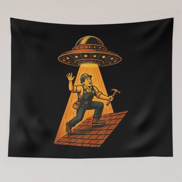 Item preview, Funny Alien Ufo Abduction Roofer Retro Roofing designed and sold by TerryAnnie.