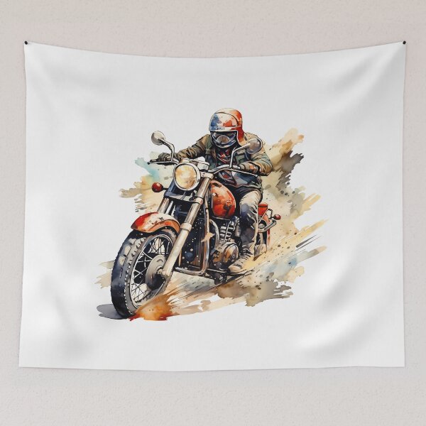 Artikelvorschau, Vintage-Motorradfahrer – Dynamische Aquarell-Motorradkunst entworfen und verkauft von DesignArtist.ia.