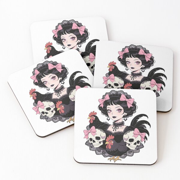 Item preview, Dark Rococo Maiden: Pastel Goth Skull and Rooster Art | Elegant Gothic Farmcore Aesthetic designed and sold by Cherrydora.