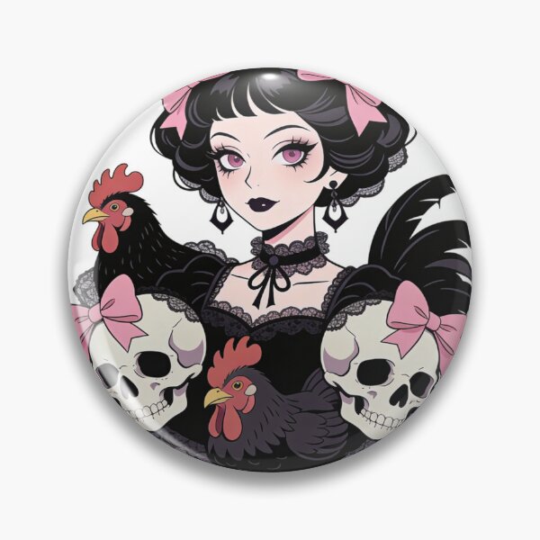Item preview, Dark Rococo Maiden: Pastel Goth Skull and Rooster Art | Elegant Gothic Farmcore Aesthetic designed and sold by Cherrydora.