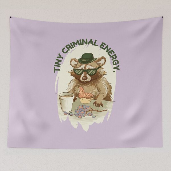 Item preview, Tiny Criminal Energy- Funny Raccoon Purple Background designed and sold by DanniDan.