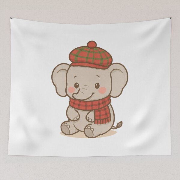 Item preview, Cute Baby Elephant in Christmas Outfit – Kawaii Holiday Animal Design designed and sold by ThaiArtShop.