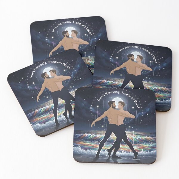 Item preview, Gentle, expressive scene of a gay couple dancing at the water’s edge after dark. designed and sold by Elando1212.