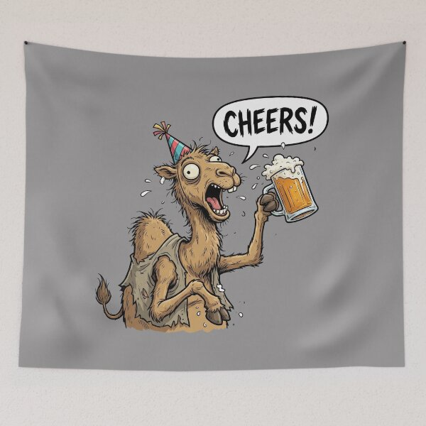 Item preview, Funny Camel Cheers: Funny Camel Enjoying a Beer – Comedy Camel Drinking T-Shirt designed and sold by Grang Art Artistic Designs.