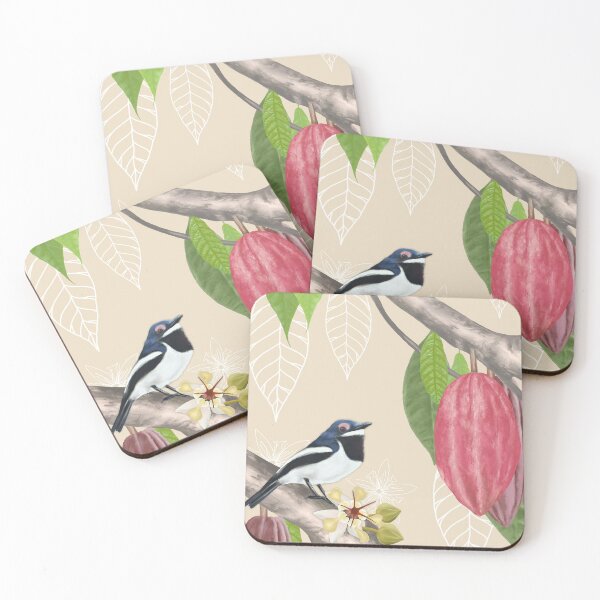 Item preview, Brown throated Wattle-eye bird on cacao tree designed and sold by Art_By_Wing.