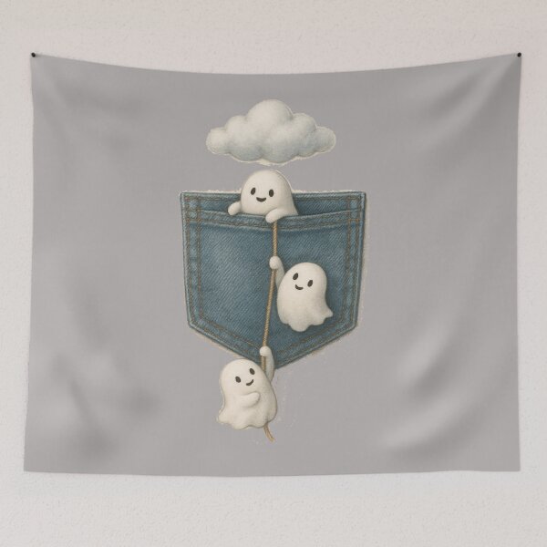 Item preview, Cute Pocket Ghost T-Shirt – Kawaii Mini Ghosts Cartoon Pocket Tee designed and sold by KDesignCrafts.