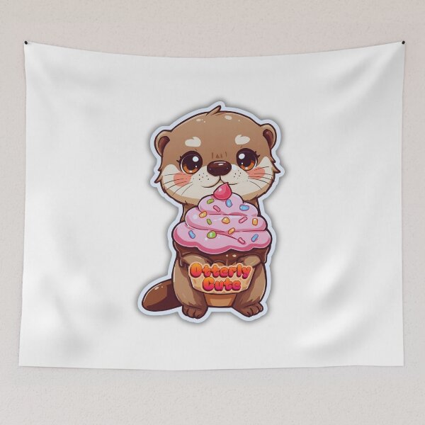 Item preview, Hungry Otter Eating Massive Cupcake – Cute & Whimsical Art designed and sold by Otterly Cute.