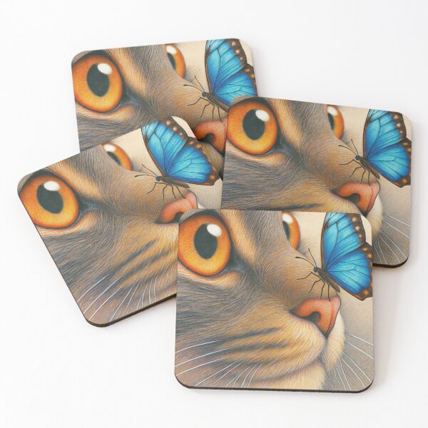 Item preview, Curious Cat & Blue Morpho Butterfly Art Print - Whimsical Feline Nature Design designed and sold by Very Peculiar.