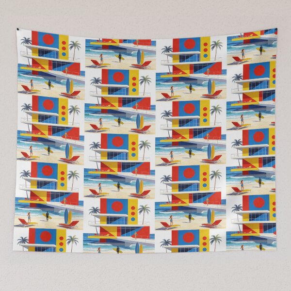 Item preview, Vibrant Primary Color Block Beach House | Geometric Coastal Architecture & Surfer Summer Vibe designed and sold by Cherrydora.