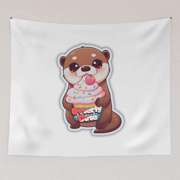 Item preview, Sweet Otter Dessert Feast – Giant Cupcake Kawaii Illustration designed and sold by Otterly Cute.