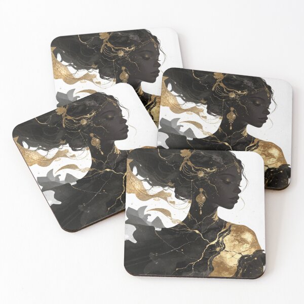 Item preview, Golden Kintsugi Empress Portrait - Black and Gold High Contrast Luxury Art designed and sold by Cherrydora.