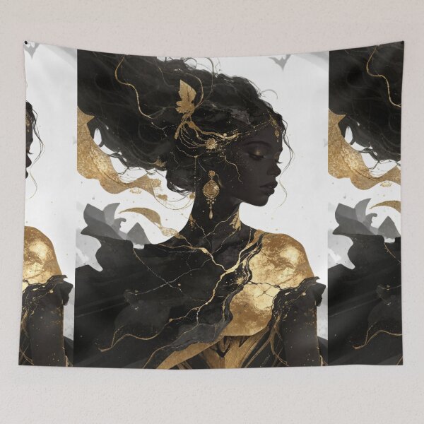 Item preview, Golden Kintsugi Empress Portrait - Black and Gold High Contrast Luxury Art designed and sold by Cherrydora.