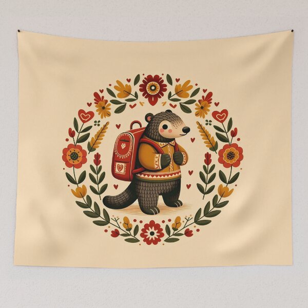 Item preview, Backpack Pangolin – Scandinavian Folk Art Back to School Design © heidiannemorris designed and sold by FOLK ART FUSION by heidiannemorris.