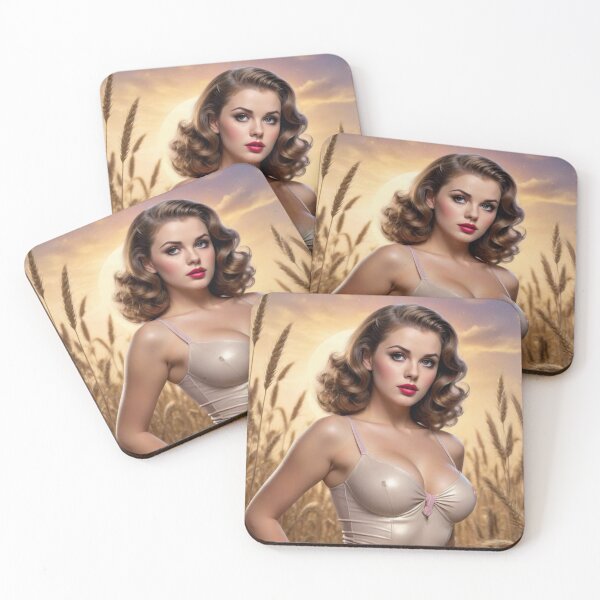 Item preview, Vintage 1950s Virgo Pin-Up – Brunette Beauty with Wheat & Lavender | Earthy Zodiac Art designed and sold by MissSaylor.