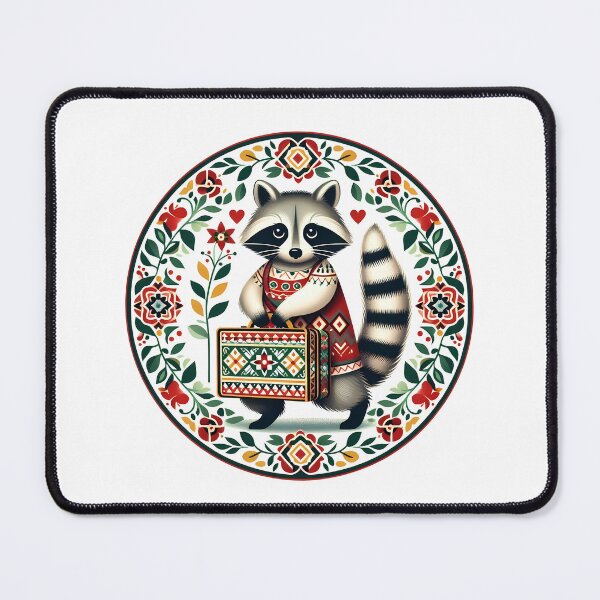 Item preview, Boarding School Raccoon with Suitcase – Scandinavian Folk Art Back to School Design © heidiannemorris designed and sold by FOLK ART FUSION.
