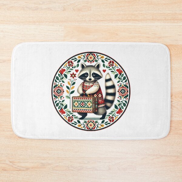 Item preview, Boarding School Raccoon with Suitcase – Scandinavian Folk Art Back to School Design © heidiannemorris designed and sold by FOLK ART FUSION by heidiannemorris.