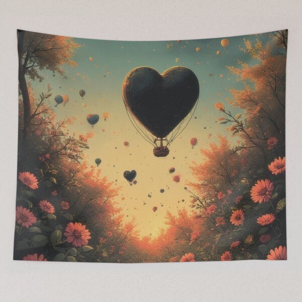 Item preview, Heart-shaped balloon above a blooming garden sky designed and sold by Mianku | Für das Leben.