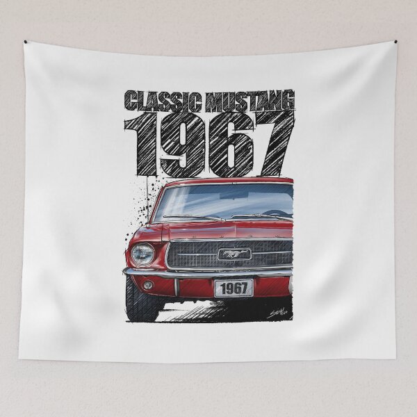 Item preview, 1967 Ford Mustang Classic Car T-Shirt – Hand Drawn Muscle Car Art (Red) designed and sold by Petrolhead T-Shirts and Art.