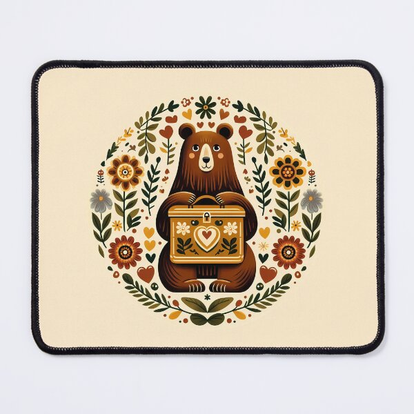 Item preview, Boarding School Bear with Heart Suitcase – Scandinavian Folk Art Back to School Design © heidiannemorris designed and sold by FOLK ART FUSION.