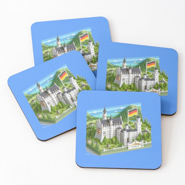 Item preview, Neuschwanstein Castle Cute 3D Sketch – Germany Fairy-Tale Castle Label with German Flag, designed and sold by PaintMeWorld.