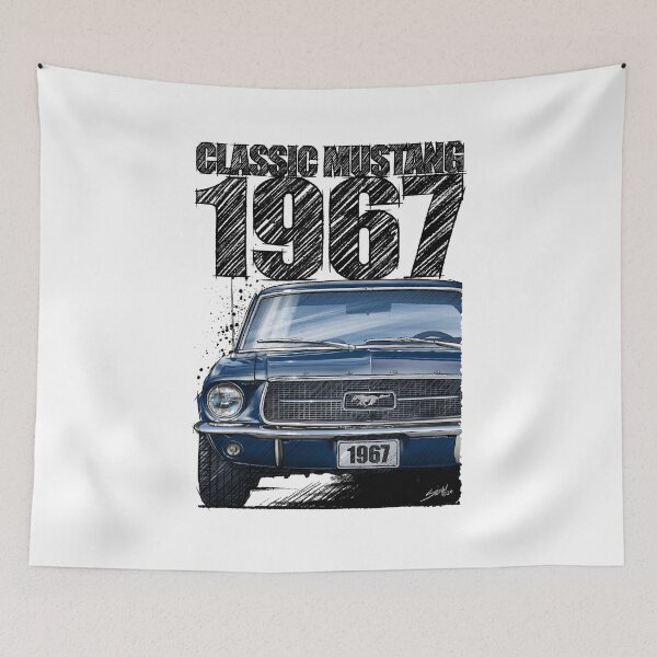Item preview, 1967 Ford Mustang Classic Car T-Shirt – Hand Drawn Muscle Car Art (Acapulco Blue) designed and sold by Petrolhead T-Shirts and Art.