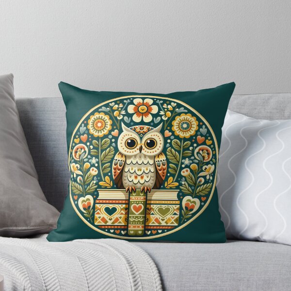 Item preview, Wise Owl with Books – Scandinavian Folk Art Back to School Design © heidiannemorris designed and sold by FOLK ART FUSION.