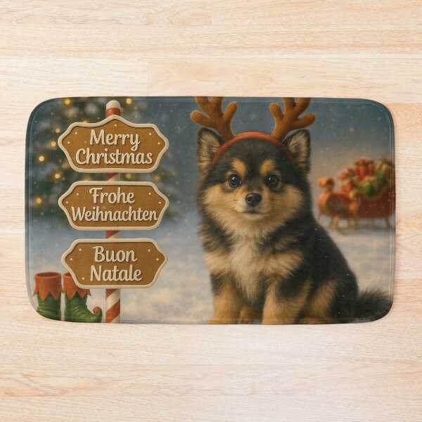 Item preview, Wolf Sable Pomeranian Christmas Reindeer Puppy designed and sold by GivingJoy.