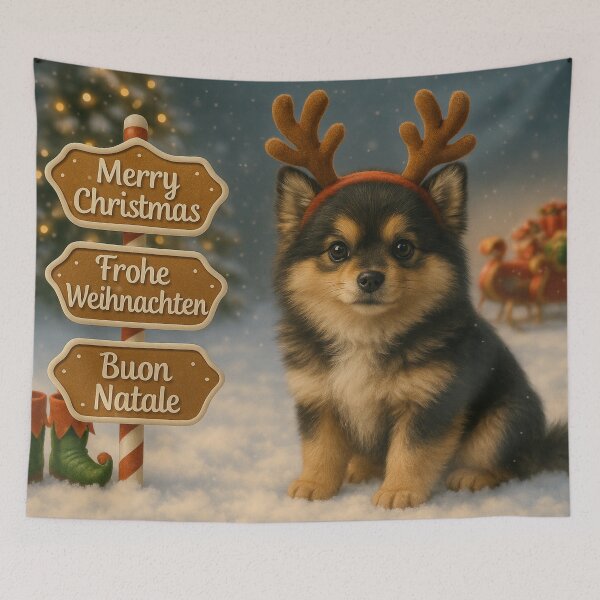 Item preview, Wolf Sable Pomeranian Christmas Reindeer Puppy designed and sold by GivingJoy.