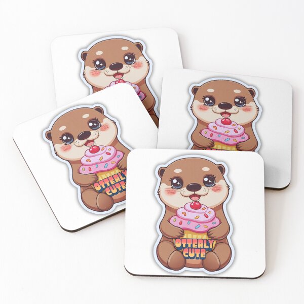 Item preview, Whimsical Otter Eating Huge Cupcake – Adorable Dessert Art Print designed and sold by Otterly Cute.