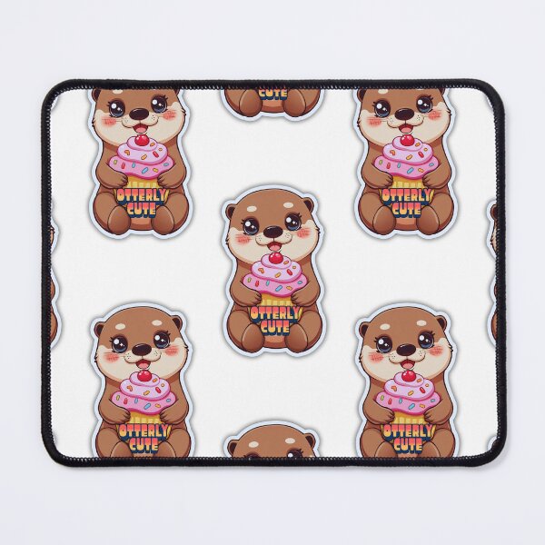 Item preview, Whimsical Otter Eating Huge Cupcake – Adorable Dessert Art Print designed and sold by Otterly Cute.