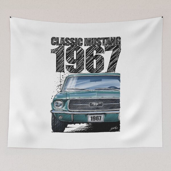 Item preview, 1967 Ford Mustang Classic Car T-Shirt – Hand Drawn Muscle Car Art (Clearwater Aqua) designed and sold by Petrolhead T-Shirts and Art.