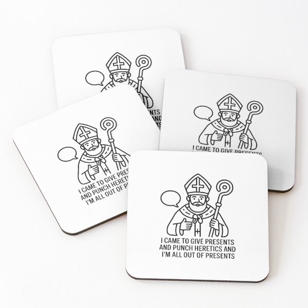Item preview, Saint Nicholas Icon Line Art – Funny Catholic Christmas Humor “Give Presents and Punch Heretics” Design designed and sold by WSPrintCrafter.
