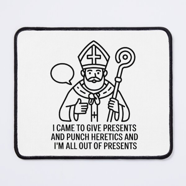 Item preview, Saint Nicholas Icon Line Art – Funny Catholic Christmas Humor “Give Presents and Punch Heretics” Design designed and sold by WSPrintCrafter.