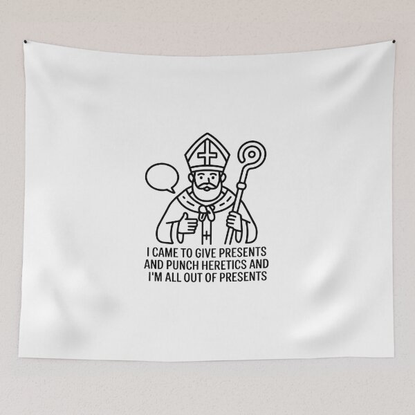 Item preview, Saint Nicholas Icon Line Art – Funny Catholic Christmas Humor “Give Presents and Punch Heretics” Design designed and sold by WSPrintCrafter.