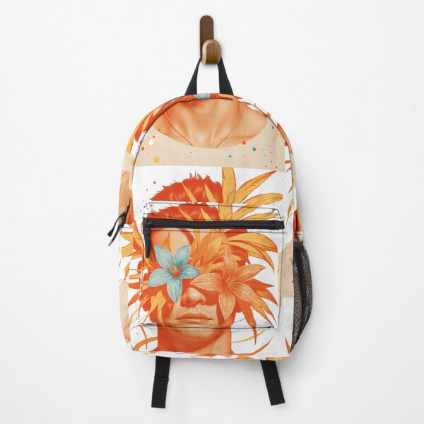 Item preview, Portrait of a man with orange leaves and flowers covering his eyes in a creative expression of nature and emotion designed and sold by SpaceartLilu.